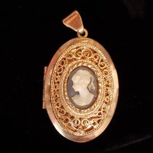 Light blue Cameo locket with filigree